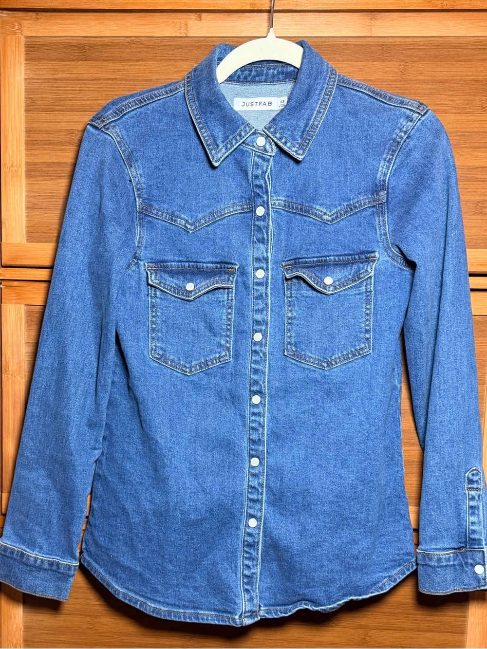 JustFab Medium Blue Denim Shirt Jacket